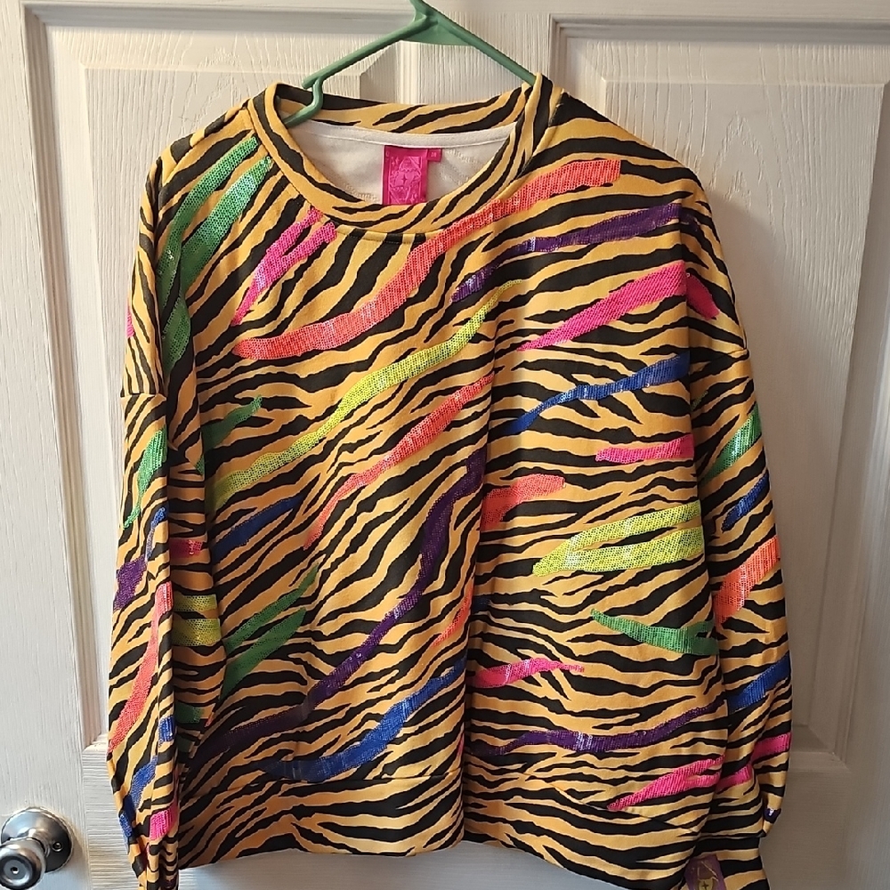 QUEEN OF SPARKLES Vibrant Zebra Print Sweatshirt